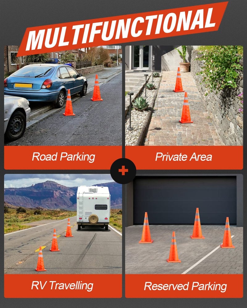 RoadHero 18 Inch 6 Pack Collapsible Traffic Safety Cones, Multi Purpose Pop-up Cones with Reflective Collar for Road Safety, Orange Cones for Driving Training, Parking Lots - Image 2